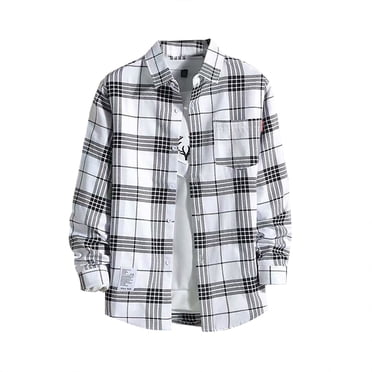 Ketyyh-chn99 Mens Long-Sleeve Flannel Shirt Men's Casual Printed Shirt Winter Long Sleeved Single Lapel Plaid Shirt Size for XL,WH2