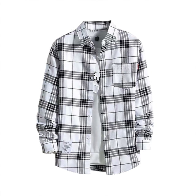 Kcodviy Chemise Décontractée pour Homme Imprimée à une Manche Automne et Hiver Longue Chemise à Manches Courtes pour Homme à Manches Boutonnée Col à Revers à Carreaux Boutonnée Combinaison Chemise