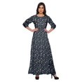 thumbnail image 1 of Moomaya Printed Round Neck 3/4 Sleeve Long Maxi Dress With Drawstring Waist, 1 of 3