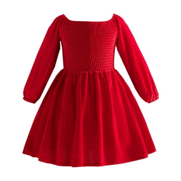 Zanarzt Tenue d'Automne pour Tout-Petites Fille, Robe de Noël à Manches Longues Unie à Volants pour Tout-Petites Filles, Robes de Fête de Danse, Vêtements Rouge, 2-3 Ans