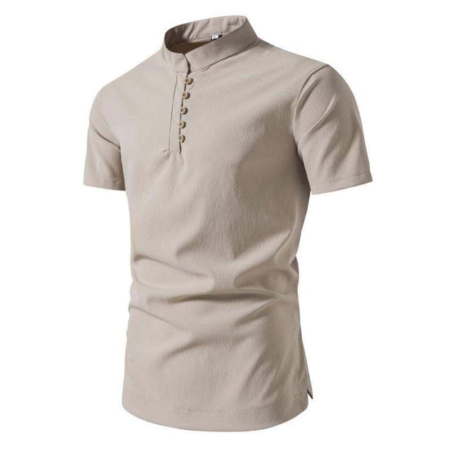 Man Short Sleeve Solid Color Lapel Button Fashion Fallow T-Shirt Tops