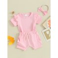 thumbnail image 3 of Honganda 0-3Y Toddler Girls Summer Shorts Sets Short Sleeve Ruffle Tops Shorts Headband Sets, 3 of 9