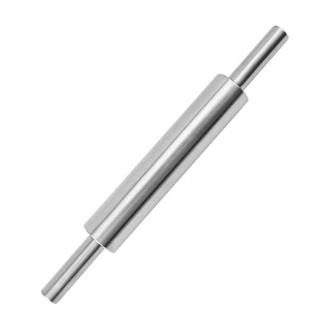 Rolling Pin Stainless Steel Kitchen Tool for Baking Pizza Dough Rolling and Smoothing. This metal rolling pin features a sleek stainless steel construction for durability and smooth rolling, ensuring consistent dough thickness. Ergonomically designed handles provide comfortable grip and controlled pressure, ideal for preparing pizza dough, cookies, and other baked goods. Compact and easy to clean, this rolling pin is a versatile addition to any kitchen.