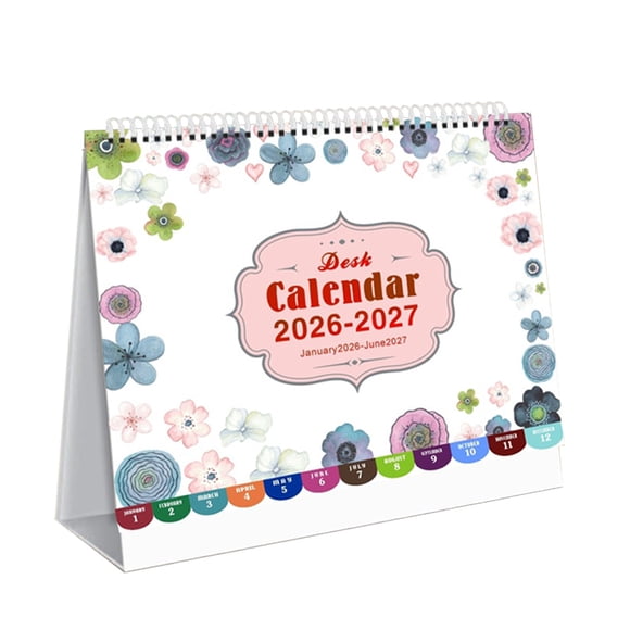 Desk Calendar 2026 to 2027, 18 Months Standing Flip Calendar with Cactus Design, Paper Wall Calendar for Home Office School Organization, Multicolor