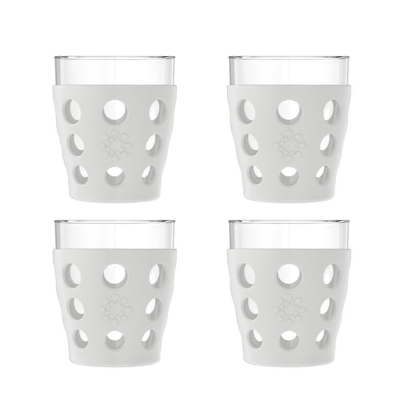 Lifefactory 10-Ounce Beverage Glasses with Protective Silicone Sleeves, 4-Pack, Stone Gray