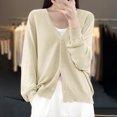 thumbnail image 5 of Womens Button Down Knit Cardigans Long Sleeve V Neck Casual Cardigan Sweaters Light Weight Loose Lounge Wear Fall Beige, L, 5 of 5