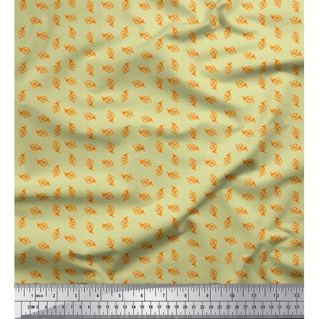 Soimoi Polyester Crepe Fabric French Horn Musical Instrument Printed Craft Fabric by The Yard 52 Inch Wide
