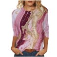 thumbnail image 2 of UPPADA Blouses pour Femmes Grande Taille à Manches 3/4, T-Shirts à Imprimé Floral Teintable, Chemises Décontractées Tendance à Col Rond, Chandails Confortables à Enfiler, Hauts Blouses Mignons d'Été, Hauts à Manches 3/4 pour Femmes en Liquidation, 2 of 5