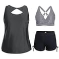 thumbnail image 2 of ShomPort Womens Swim Set 3 Piece Tankini Top and Swim Bra with Side Drawstring Boy Shorts Swimsuits, 2 of 6