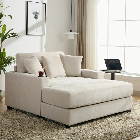 Noble House 55" Oversized Chaise Lounger Modern Style Sofa Couch,Cream