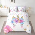 thumbnail image 2 of 7 Piece Bed in a Bag Full Size Comforter Set for Kids Flower Girls Unicorn Bedding Set,Cartoon Unicorn Reversible Bed Set,Rainbow Unicorn Comforter with Sheet Set,All Season, 2 of 5