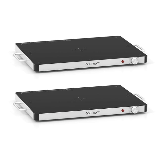 Costway 2 Pcs Plateau Chauffant Électrique en Verre Trempé Chauffe-Nourriture avec Température Réglable