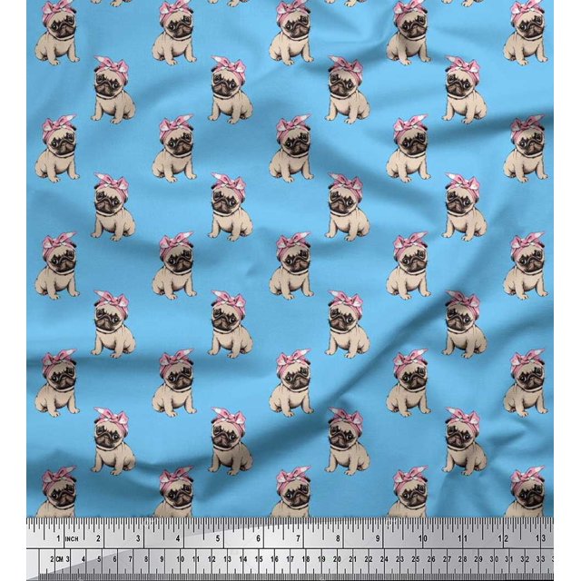 Soimoi Poly Georgette Fabric Pug Dog Printed Fabric 1 Yard 42 Inch Wide