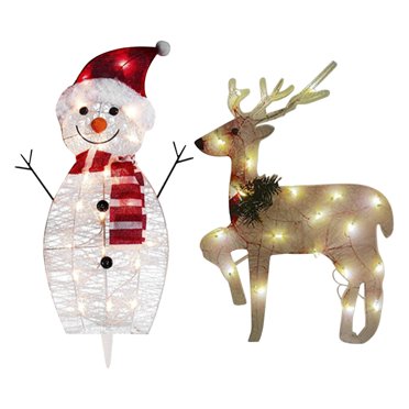 B Acrylic Ground Stake Christmas Light Set With 2 Snowmen And 2 Reindeer, 3 Flashing Modes, Outdoor Garden Decor, Weather Resistant, Festive Yard Decoration