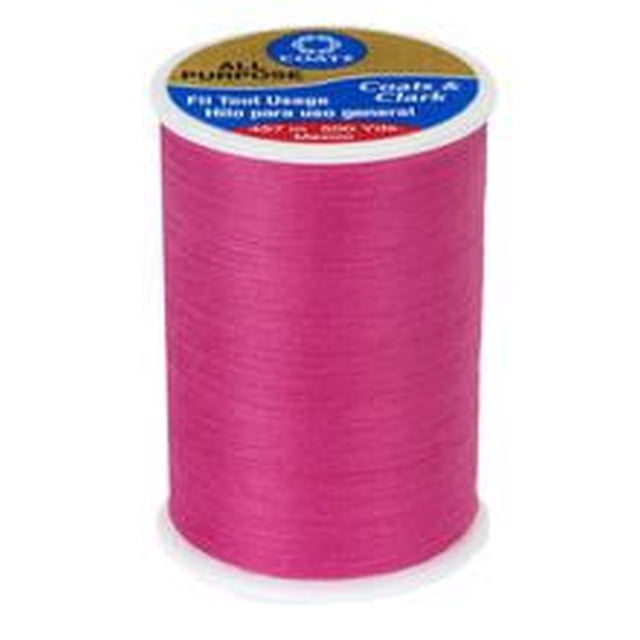 Coats & Clark™ Bobine Tout Usage 100 % Polyester Thread en Rose Vif, 500 yards (457 meters), Polyester Filé à la Masse Moyenne de Poids Moyen, Convient à la Couture de Tissus et d'Artisanat Légers à Moyens, Montrée Orientée vers l'Avant sur Fond Blanc.