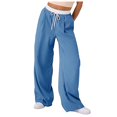 thumbnail image 1 of YFELWZ Women's Plus Size Color Contrast Draw Rope Casual Wide Leg Pocket Straight Leg Loose Wide Leg Pants Blue M, 1 of 9
