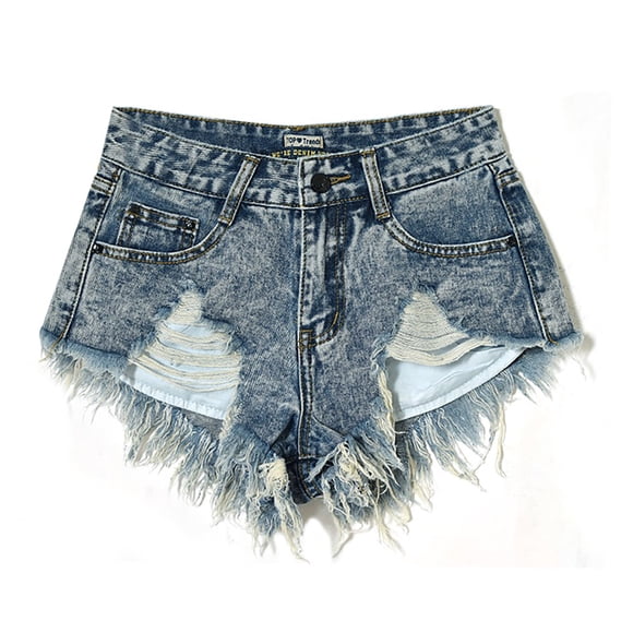 TrendOFT Women's High Waist Jean Shorts Summer Shorts Sexy Zipper Casual Trendy Denim Shorts For Women Blue L