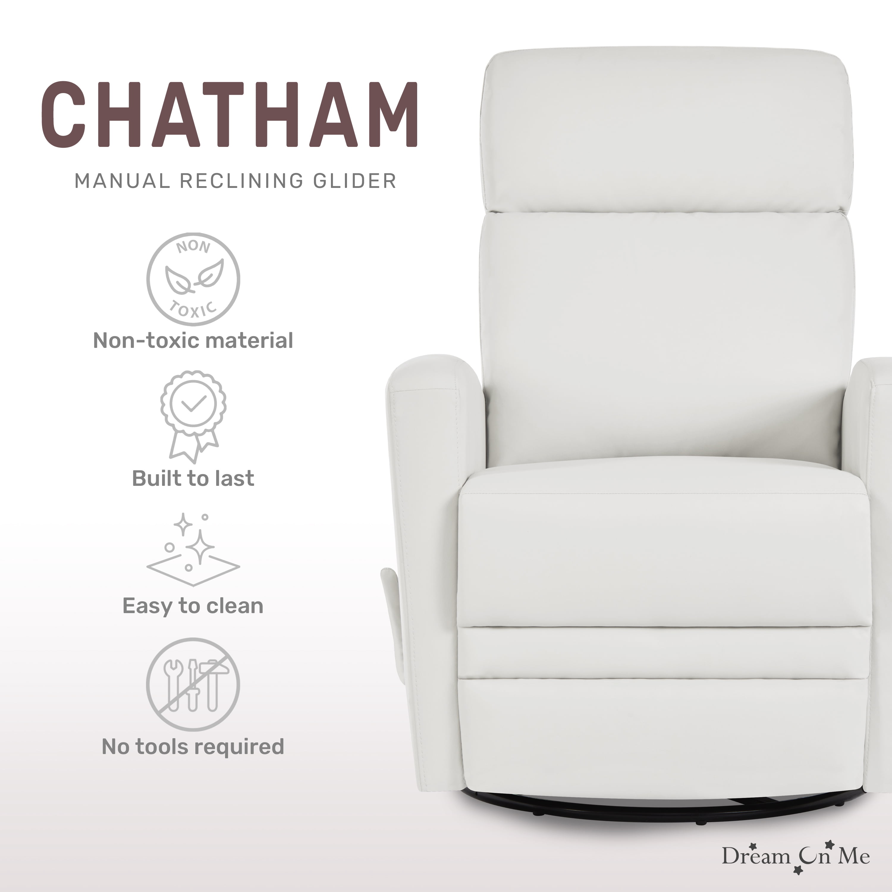 Dream On Me Chatham Plus Swivel Glider, Recliner in Leatherette