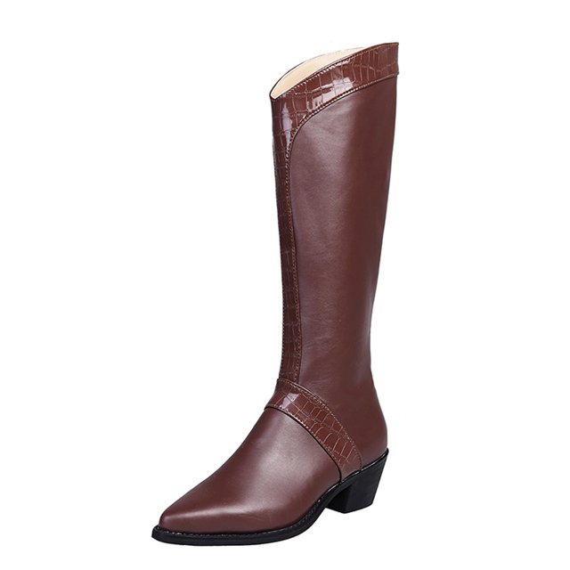 CEHVOM Pointed Toe Thick Mid-heel High Boots Children's Knight Boots Plus Size Boots