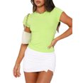 thumbnail image 4 of Gupgi Women Crop Top Basic Slim T-Shirts Summer Solid Color Tees, 4 of 9