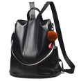 thumbnail image 1 of Faux Leather Backpack Unisex Solid Color Fashion Big Casual Daypack Shoulder Bag, 1 of 10