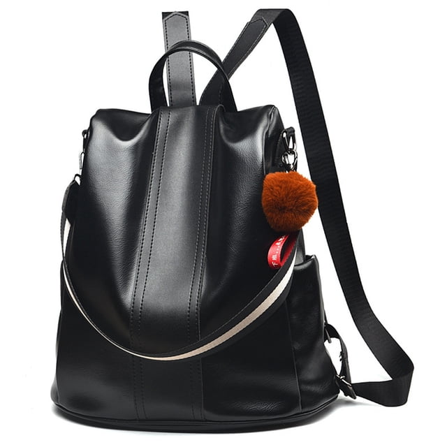 Faux Leather Backpack Unisex Solid Color Fashion Big Casual Daypack Shoulder Bag