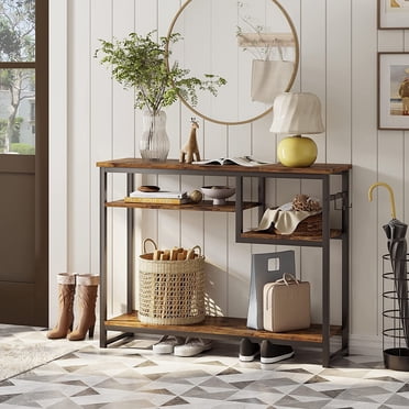 Bestier 39.4" L Console Table, 4-Tier Entryway table with 3 Shelves, Brown