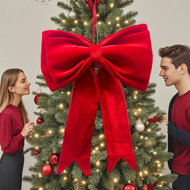 Dvkptbk Velvet Bow Extra Large Flannel Christmas Bow 24.8 Inch Wide Red Ribbon Decoration Can Be Used for Christmas Tree Topping Wreath and Gift Wrapping Home Decor Christmas Decorations