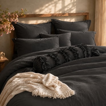 Swift Home Ultra-Soft Prewashed Wrinkle Texture Duvet Cover Set, Solid, Charcoal Grey, King