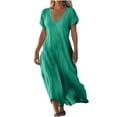 thumbnail image 3 of WRKEKC Robes d'Été Décontractées pour Femmes, Robes d'Été Grande Taille, Robe Jupe à Manches Courtes en Lin Uni à Col en V pour Femmes, 3 of 6