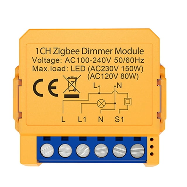 Tuya Zigbee Module d'Interrupteur à Gradateur Intelligent 1 Ch, Contrôle des Lumières DEL, Interrupteur à Intensité Réglable, Gradation Continue + Commande Vocale, 1 x Interrupteur à Gradateur, Jaune