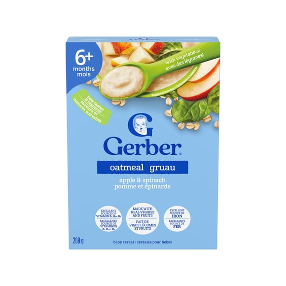 GERBER Oatmeal, Apple & Spinach Baby Cereal, 6+ Months, Source of Iron & B Vitamins