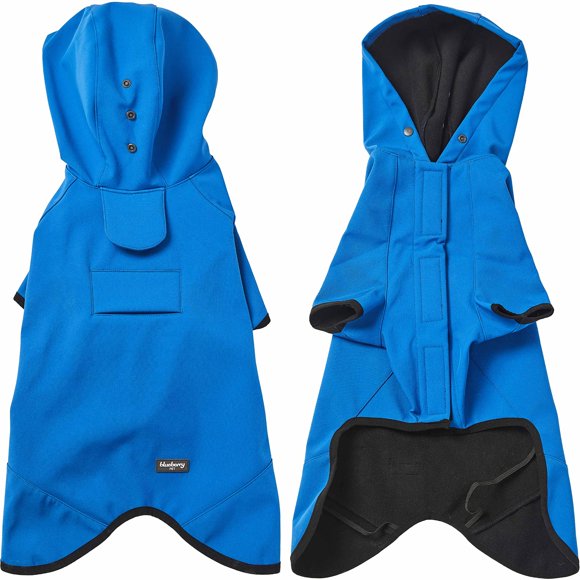 Blueberry Pet 12"" Waterproof Dog Softshell Jacket Hooded Raincoat and Windbreaker with Leash & Harness Hole Dazzling Blue Outdoor Rain Gear for Dogs