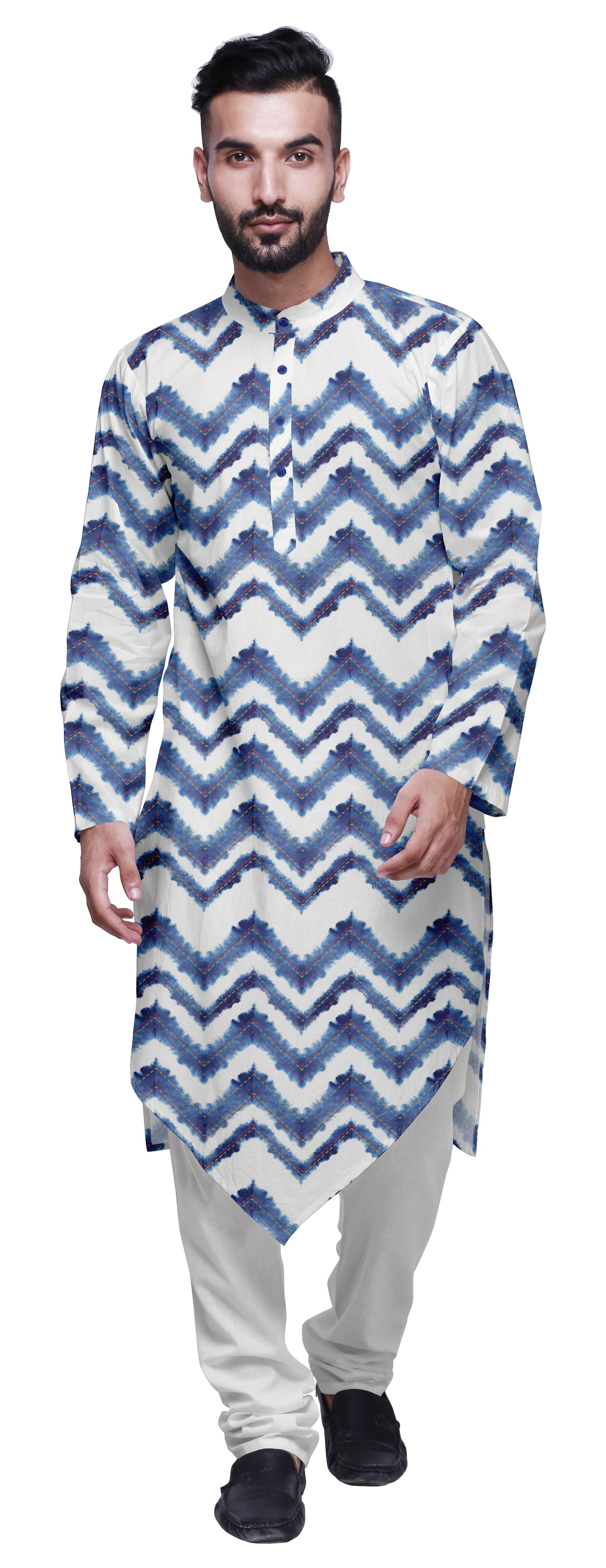 Atasi Printed Long Sleeve Kurta For Men Mandarin Collar Ethnic Long Kurta For Boys