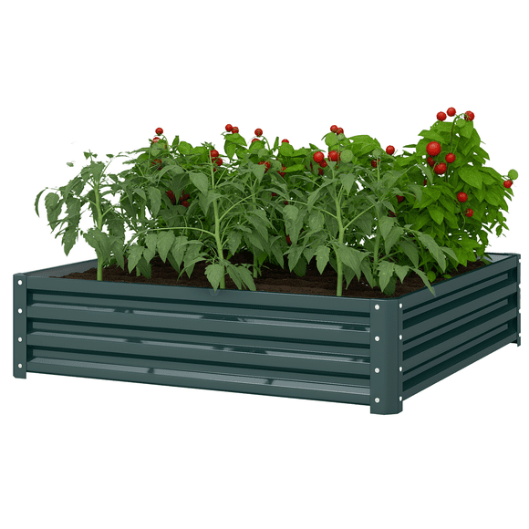 Outsunny 4' x 4' x 1' Galvanized Raised Garden Bed, Dark Green