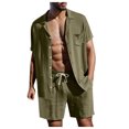 thumbnail image 2 of Costume de Pasteur pour Homme de Printemps Uni 3 Pcs à Manches Courtes avec Col Rabattu Haut Short Pantalon Costume en Coton Homme Grande Taille et Costume en Lin, 2 of 7