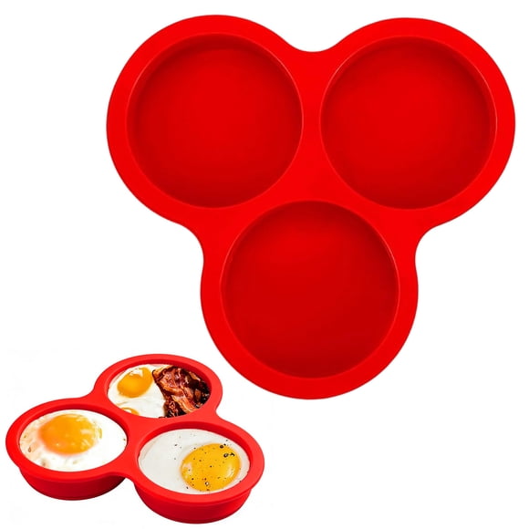 Birdeem Silicone Egg Bite Mold, 3-Cavity Cupcake Pan for Air Fryer and Oven, Non-Stick Baking Tray for Small Snacks, Muffins, Puddings, Easy Storage