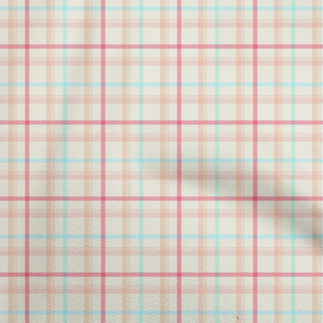 oneOone Cotton Cambric Light Beige Fabric Check Craft Projects Decor Fabric Printed By The Yard 56 Inch Wide