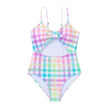 PMVFHDE One Piece Girls Swimsuit Swim Suits for Girl 2025 Bikini Summer Swimsuit Bikini Girls' Swimwear Children's Plaid Bikini Sky Blue,7-8 Years