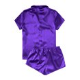 thumbnail image 3 of Women's Satin Casual Home Button Pajama Set(Blue,XL), 3 of 3