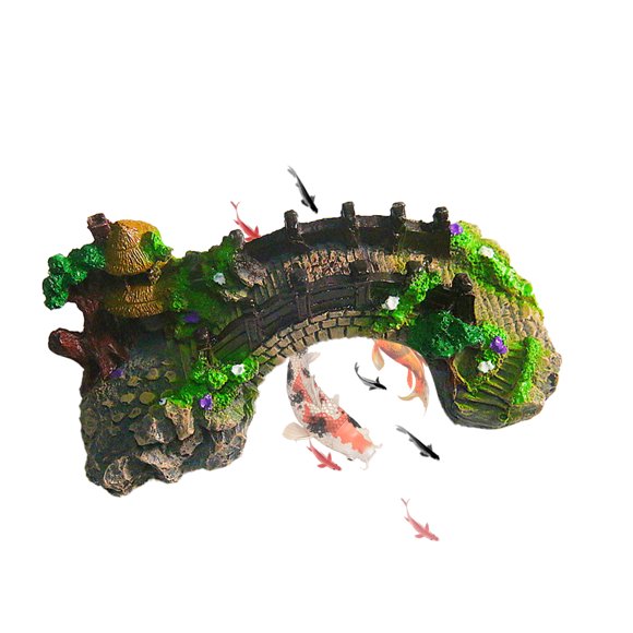 Amdohai Aquariums Decorations Bridge Tower Resin Rockery Bridge Pavilion Tree Fish Tank Ornament Bridge Aquarium