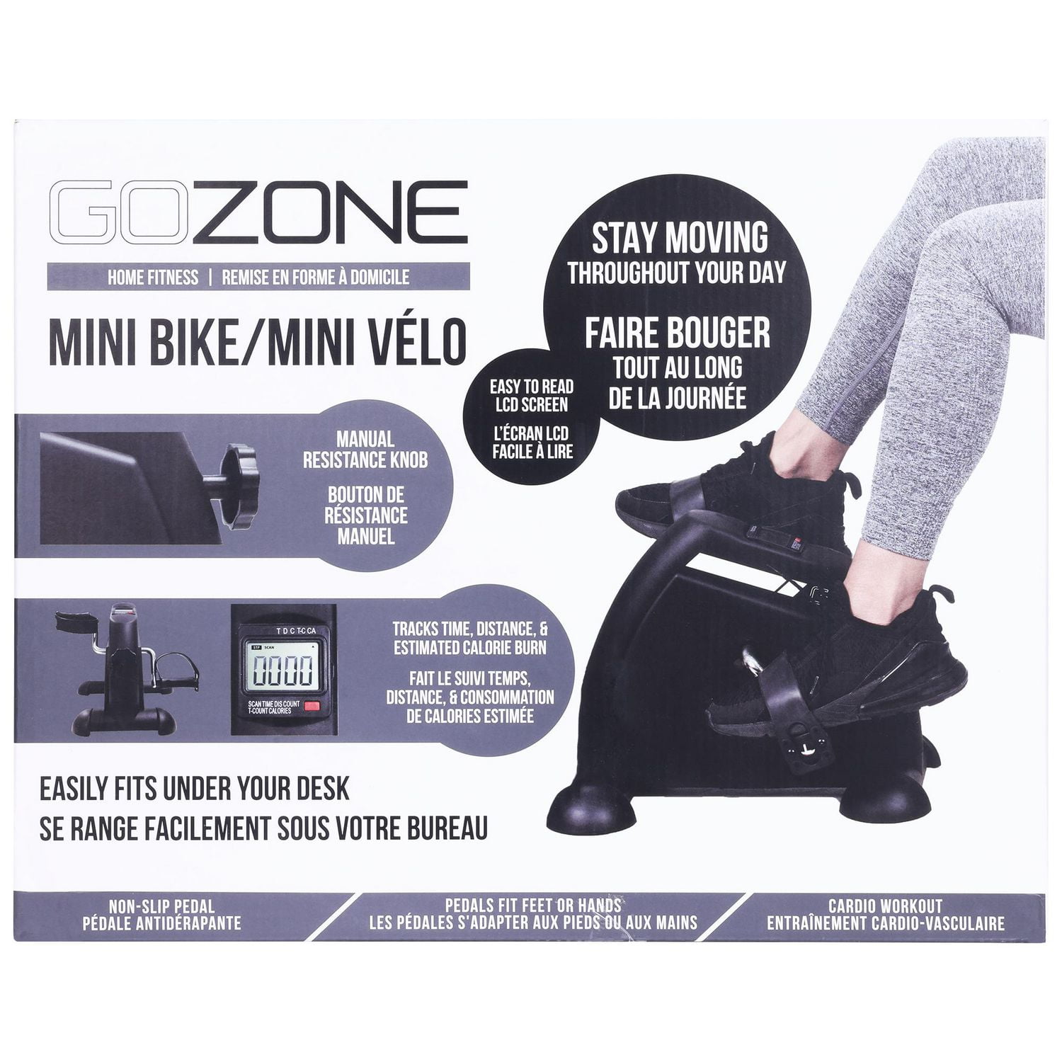 GoZone Mini vélo à pédales portable pour sous le bureau, Black Combo