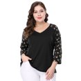 thumbnail image 1 of GRACE & GRANDEUR Chemises Blouse pour Femmes Grande Taille Col en V Manches 3/4 Raglan à Fleurs Décontracté Printemps Automne Hauts 5X Noir, 1 of 6