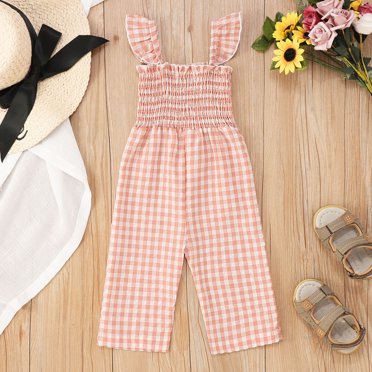 Toddler Girls' Jumpsuits Rompers Girls Summer Outfits with Pockets Adjustable Wide Leg Jumpsuit Girls Clothing Size 2-3 Years