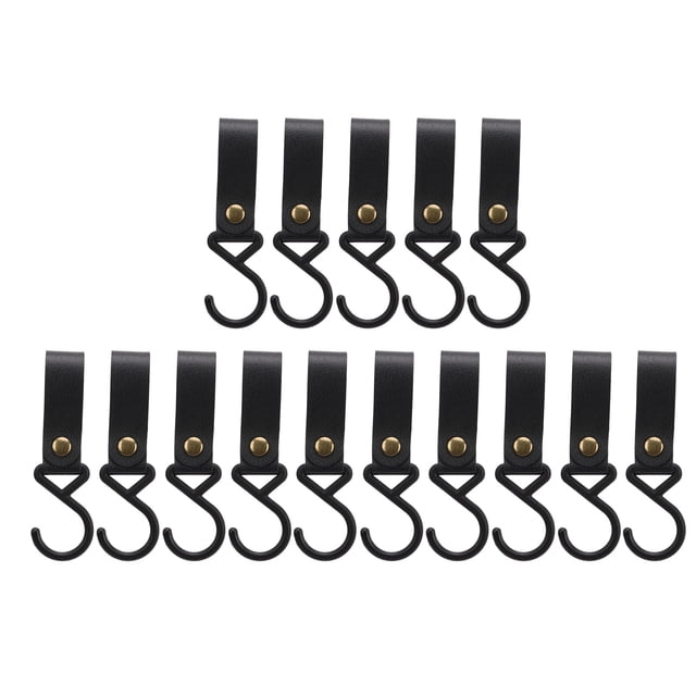 15Pcs Crochets en Cuir de Haute Résistance Multifonctions S Cintres Portables pour Camping en Plein Air Noir