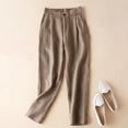 thumbnail image 2 of Timegard Cotton Linen Pants for Women Elastic High Waisted Button Ruched Casual Trousers with Pockets, 2 of 6
