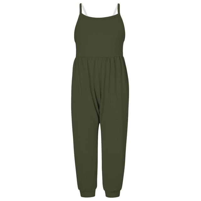 FAIWAD Kids Girls Summer Jumpsuits Spaghetti Strap Sleeveless Baggy Causal Rompers with Pockets