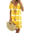 thumbnail image 1 of Bellella Robe Midi pour Femme, Tunique à Col en V, Robes Teinture sur Nœuds, Robe d'Été Aguichant à Manches Courtes, Jaune, 3TG, 1 of 2