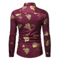 thumbnail image 1 of Pompotops Chemise Habillée de Soirée pour Homme, Boîte de Nuit, Brillante Dorée, Imprimé 3D de Roses, Coupe Ajustée, Boutonnée, en Solde, 1 of 8