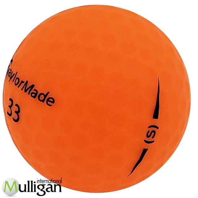 Mulligan - 48 Taylormade Project (s) 4A Recycled Used Golf Balls, Orange showing a close-up of a matte orange golf ball with black TaylorMade branding, number 33, and Project (s) logo, eco-friendly recycled design suitable for all skill levels and golf practice.